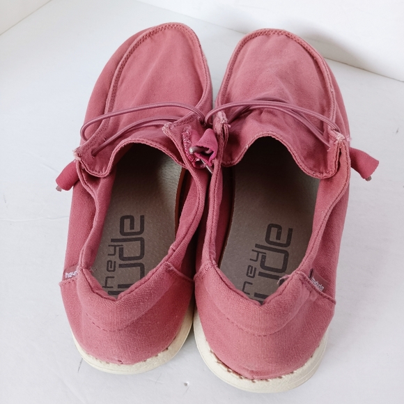 🩷 Hey Dude Wendy Rose Pink Shoes Womens 8 Canvas White - Picture 6 of 11